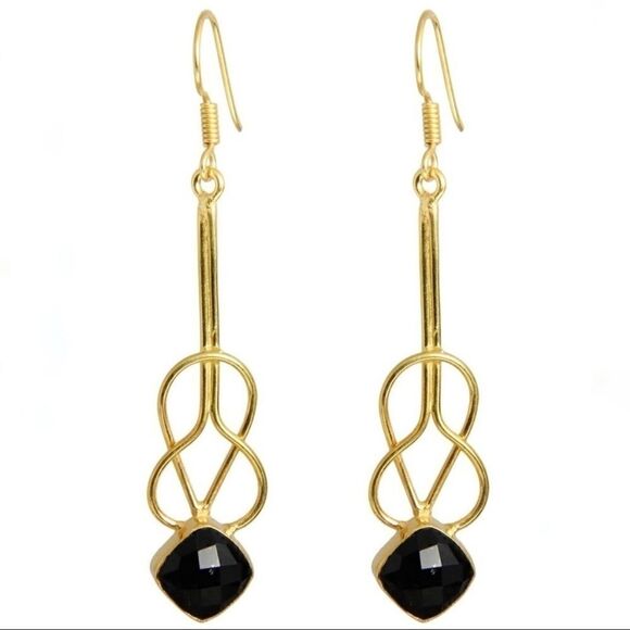 NWOT Saachi 18k Gold Clad Faceted Onyx Earrings - Picture 1 of 2